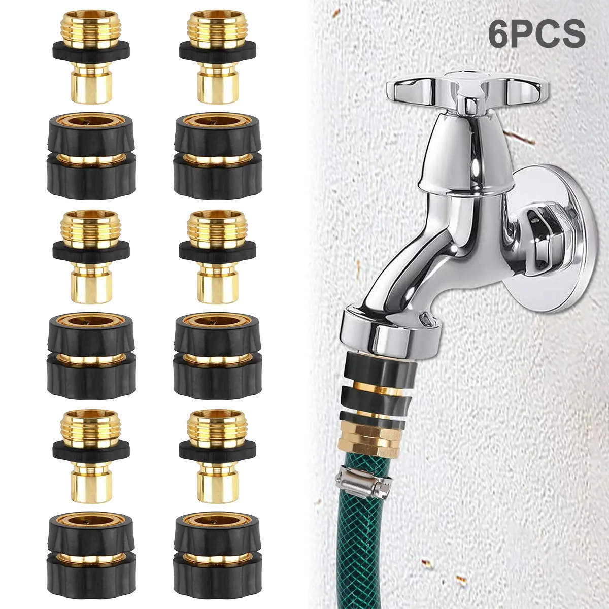3/4" Garden Hose Quick Connect Kit – One-Click Snap, Easy Watering, Perfect for Yard, Car Wash & Outdoor Cleaning, Rubber Washers Leak Proof Durable Aluminum, 6 Set