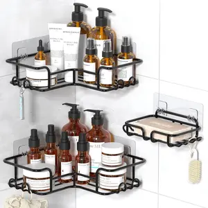 3 Packs Corner Shower Caddy Organizer with Soap Holder - 12 Hooks/Adhesive, Rustproof No Drilling - Bathroom Accessories
