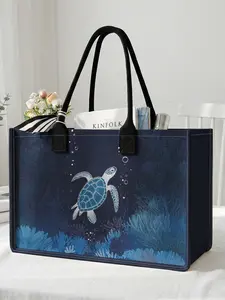 1 piece of turtle underwater pattern 2D printed large capacity storage bag, extra large storage bag, sturdy handle, space-saving multi-purpose, suitable for going to school, traveling, shopping