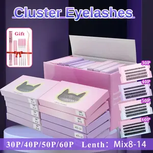10 Boxes Mixed Style False Eyelash Gift Box Set,  30D40D50D60D Cluster Lashes 1 Set Individual False Eyelash Extension Kit, Soft Curled Eyelash Clusters with Bond & Seal & Remover & Tweezers & Brushes, Mix Length 8-14mm, False Eyelashes Set
