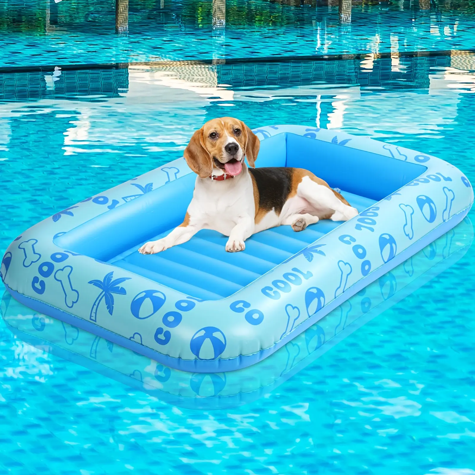1pc Inflatable Dog Pool Float Raft - Summer Cooling Pet Float for Small, Medium & Large Dogs, Durable PVC Material with Tropical Paw Print Design, Compact Size for Indoor/Outdoor Use, Inflatable Pool Float