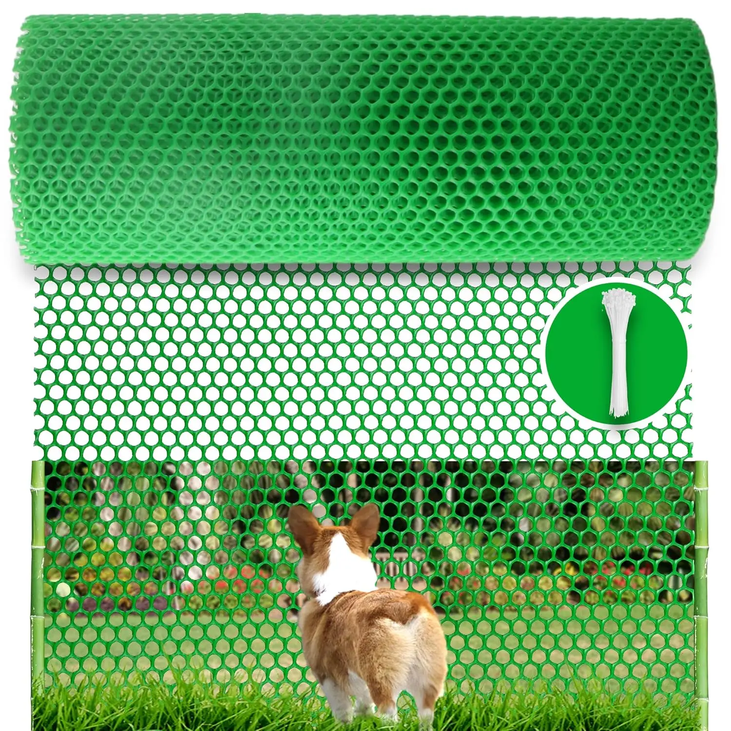 Green Plastic Wire Mesh Fence Roll - 15.7IN x 20FT Plastic Chicken Wire Mesh for Poultry Chicken Puppy , Floral - Plastic Fence