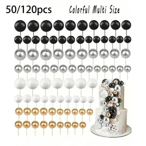 50/120 Colorful Ball Cake Decorations, Foam Ball Cake Toppers, Wedding Anniversary Birthday Christmas Halloween Thanksgiving Decor, Multiple Colors