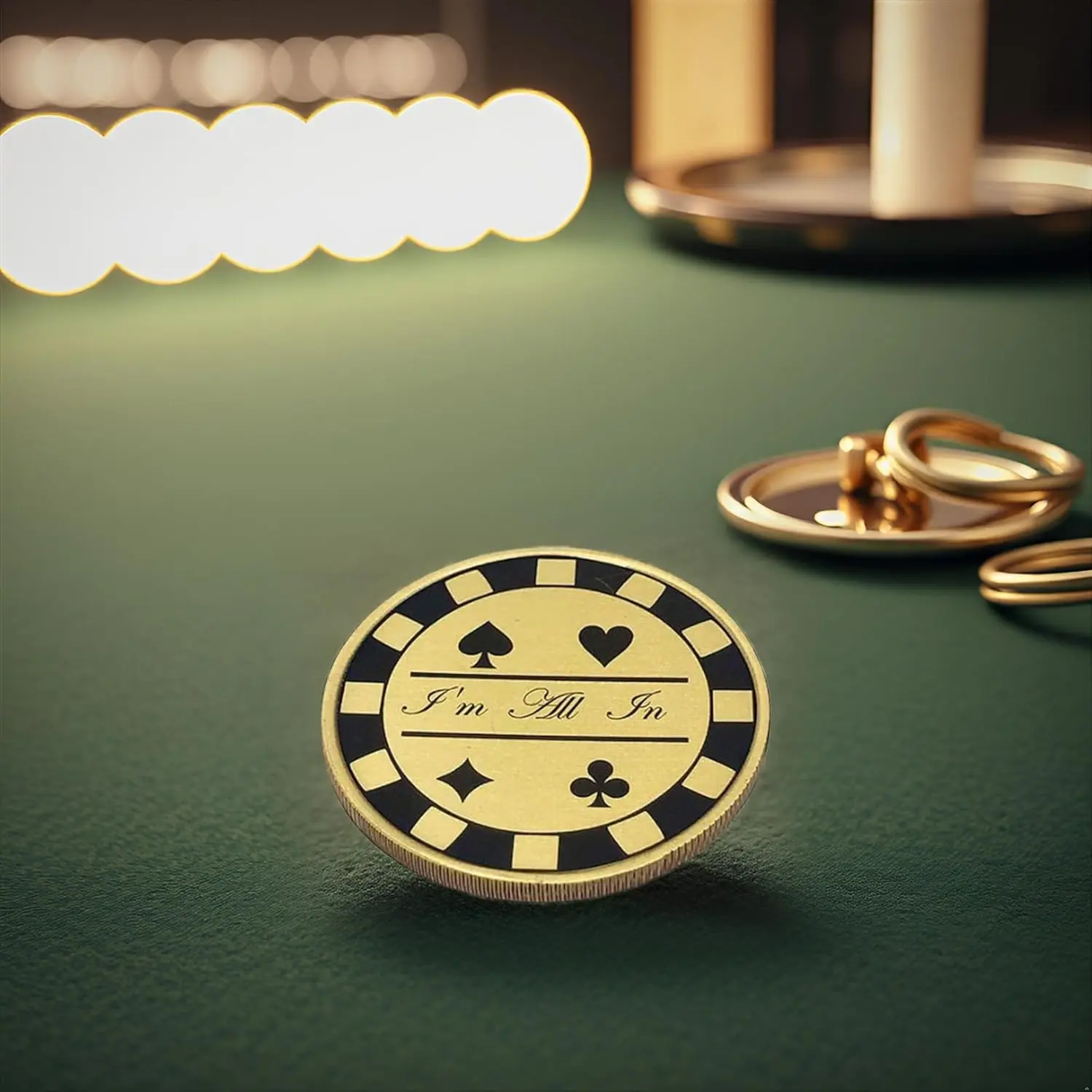 King of Poker Brass Coin Personalized Engraved Card Protector with I'm All In Design High-Quality Solid Brass Customized Poker Chip 40mm Diameter 2.8mm Thickness 24g Weight USA Made