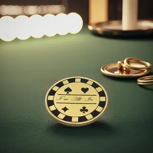 King of Poker Brass Coin Personalized Engraved Card Protector with I'm All In Design High-Quality Solid Brass Customized Poker Chip 40mm Diameter 2.8mm Thickness 24g Weight USA Made