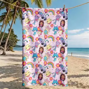A Gabby's Dollhouse Cartoon Characters Rainbow All-over Printed Beach Towel - Oversized, Skin-friendly, Absorbent and Quick-drying, Perfect for Beach and Pool Leisure, Ideal for Summer Trips - Suitable for Seaside Vacations, Pool Parties and Outdoor Picni