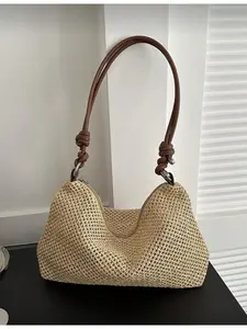 Women Beach Bag Straw Handbag with Paper Rope Strap Crossbody Shoulder Purses Summer Vacation Travel Beach Necessity Fashionable Straw Bag