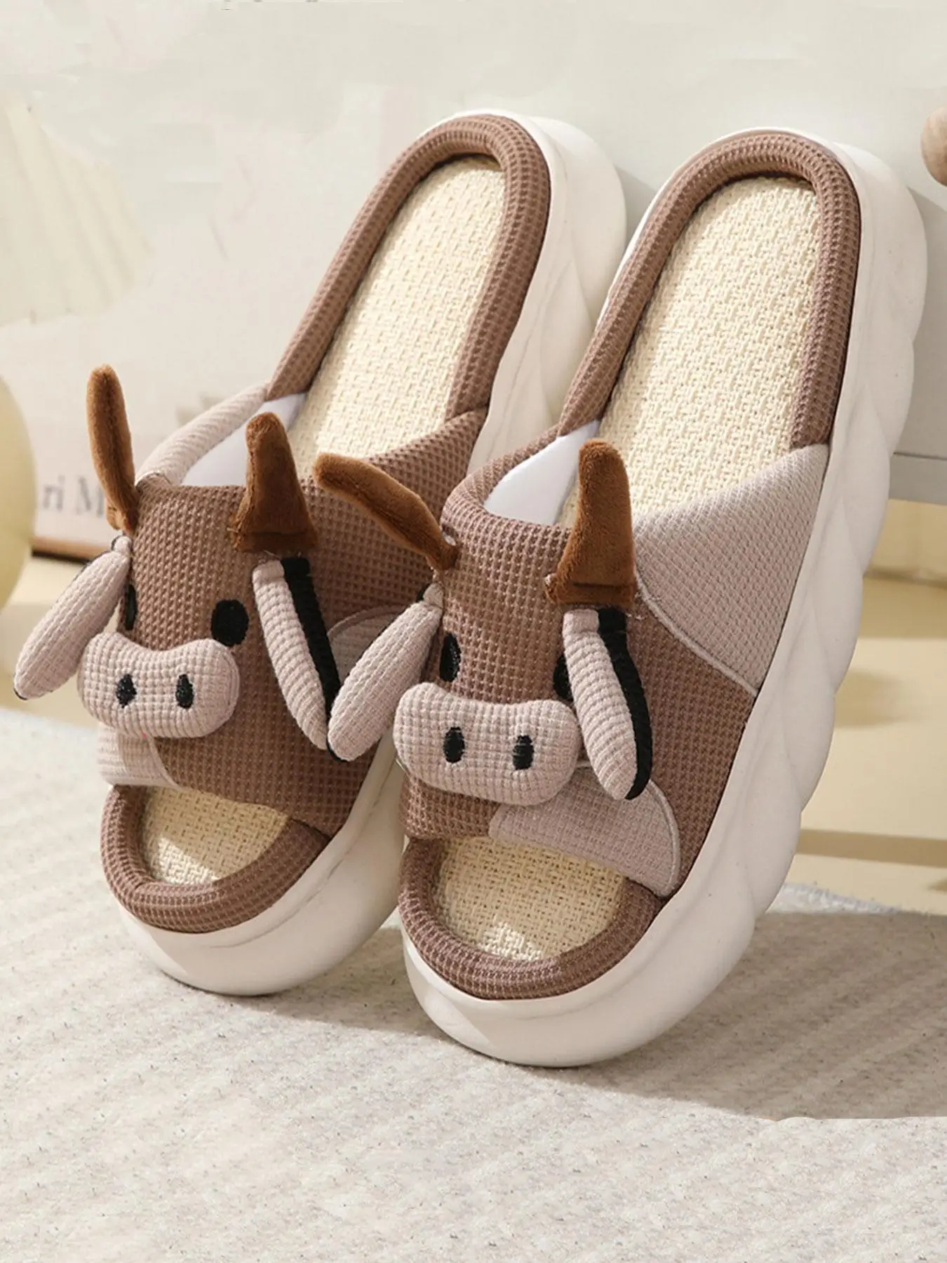 Women's Hot Selling Cute Cozy Cow Slippers, Colorblock Non-slip Cartoon Funny Slippers, Soft Comfortable Trendy Home Slippers, for Indoor & Outdoor We