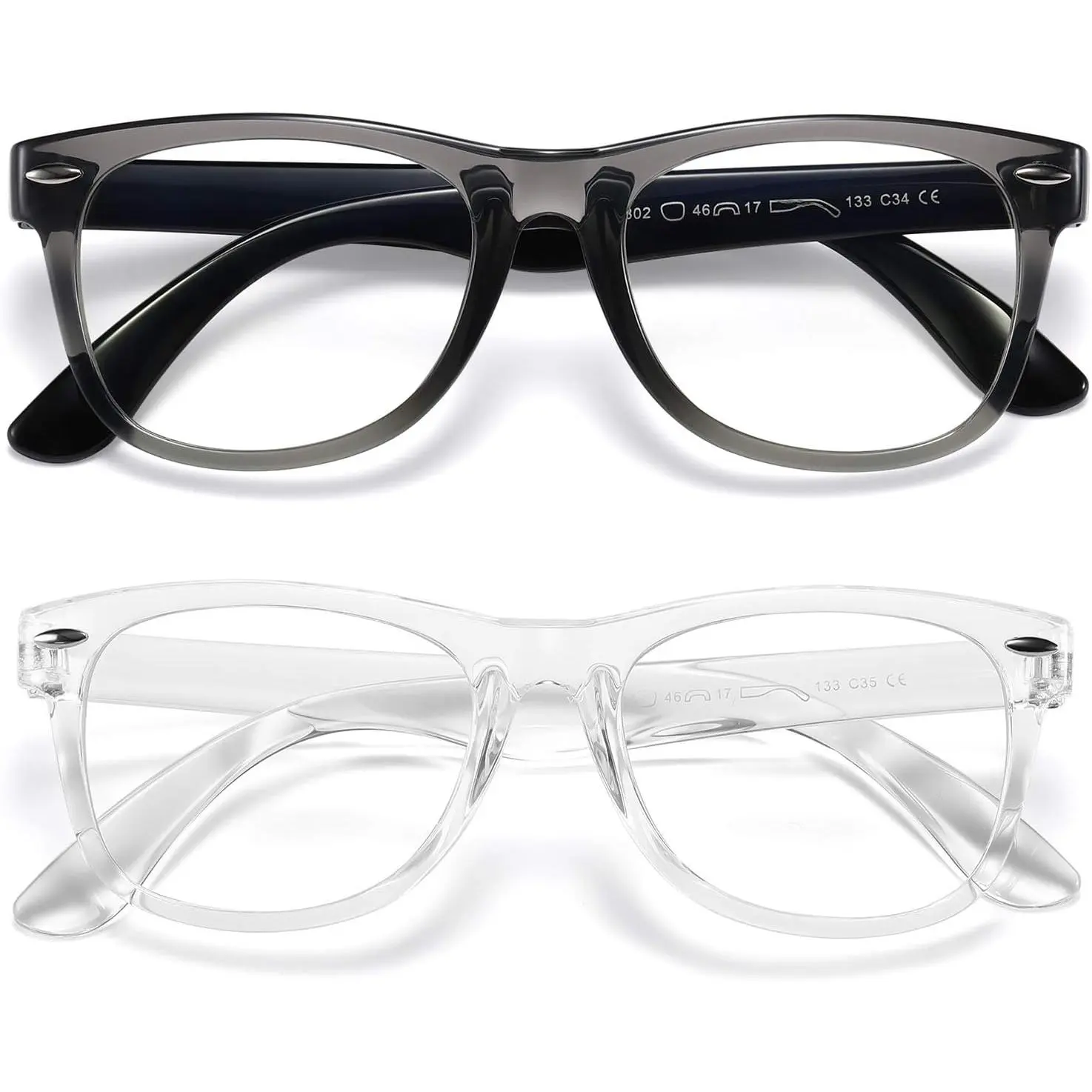 ST-47  Kids Blue Light Blocking Glasses girls boys 2 pack, computer video gaming glasses for kids girls boys Age 3-10,Anti blue light & Headache (transparent black + transparent)