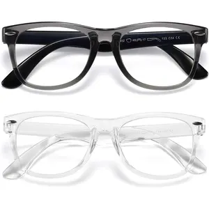 ST-47  Kids Blue Light Blocking Glasses girls boys 2 pack, computer video gaming glasses for kids girls boys Age 3-10,Anti blue light & Headache (transparent black + transparent)