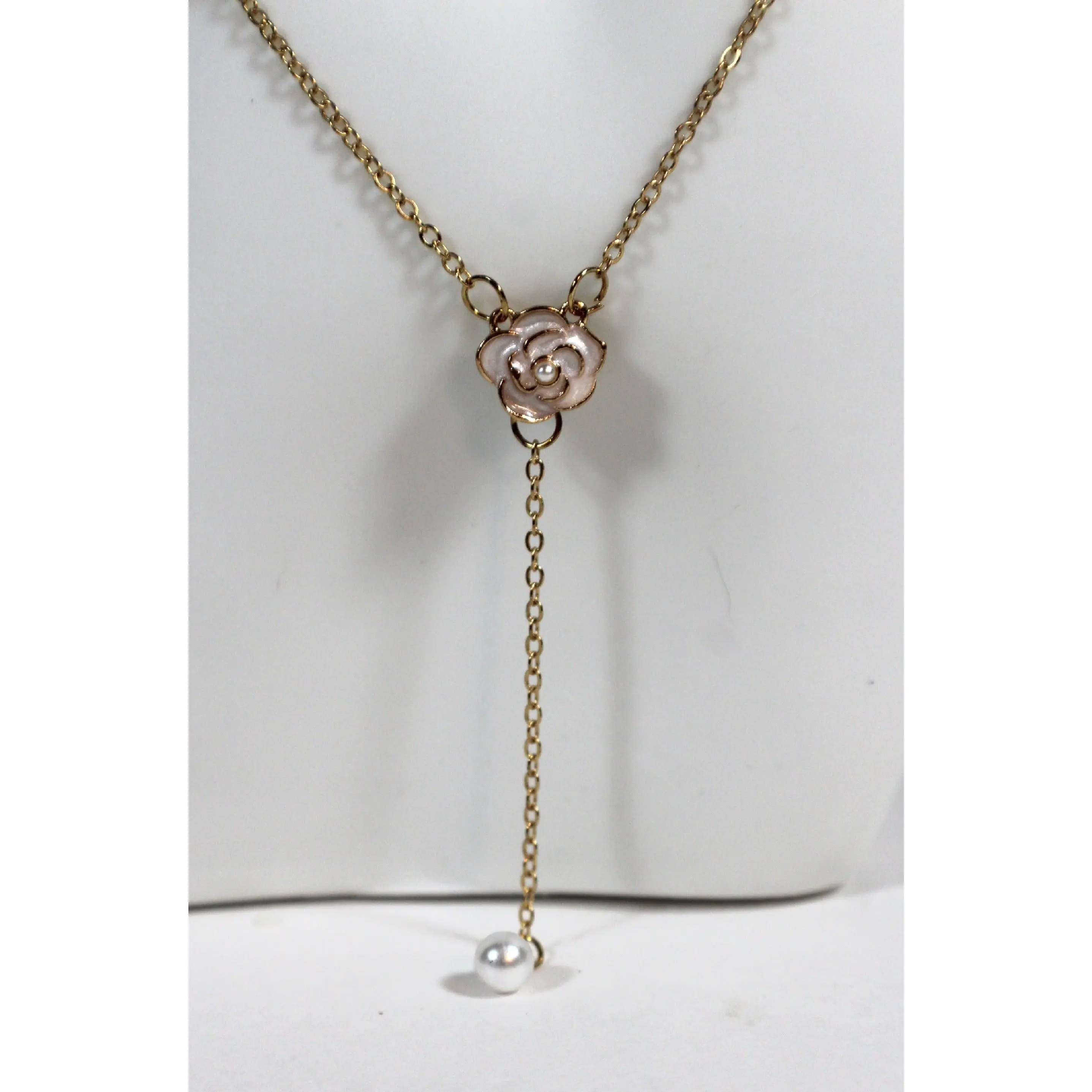 Blush Rose Layered Pearl Drop Necklace