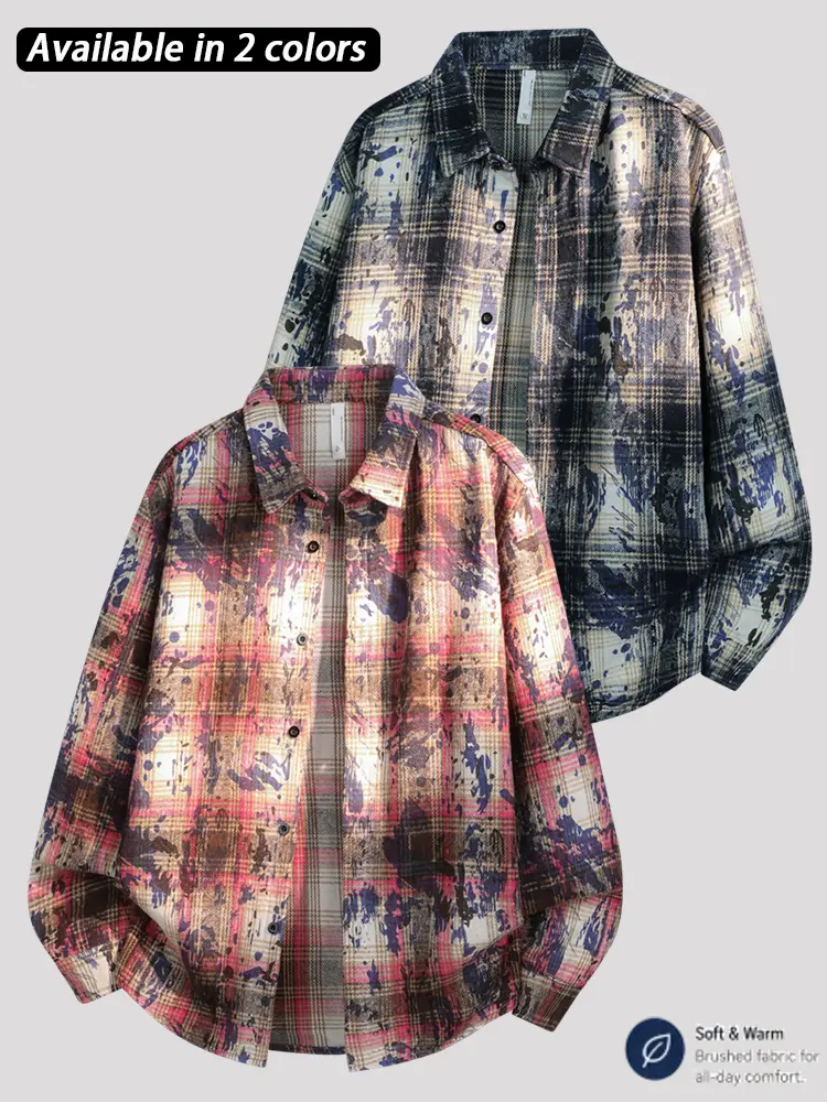 Men's Vintage Plaid Overshirt, Long Sleeve Button Down Shirt Jacket, Soft Brushed Fabric, Relaxed Fit Casual Streetwear Shacket, Layering Top for Fall Winter, Daily Wear, Outdoor, Travel and Weekend Style