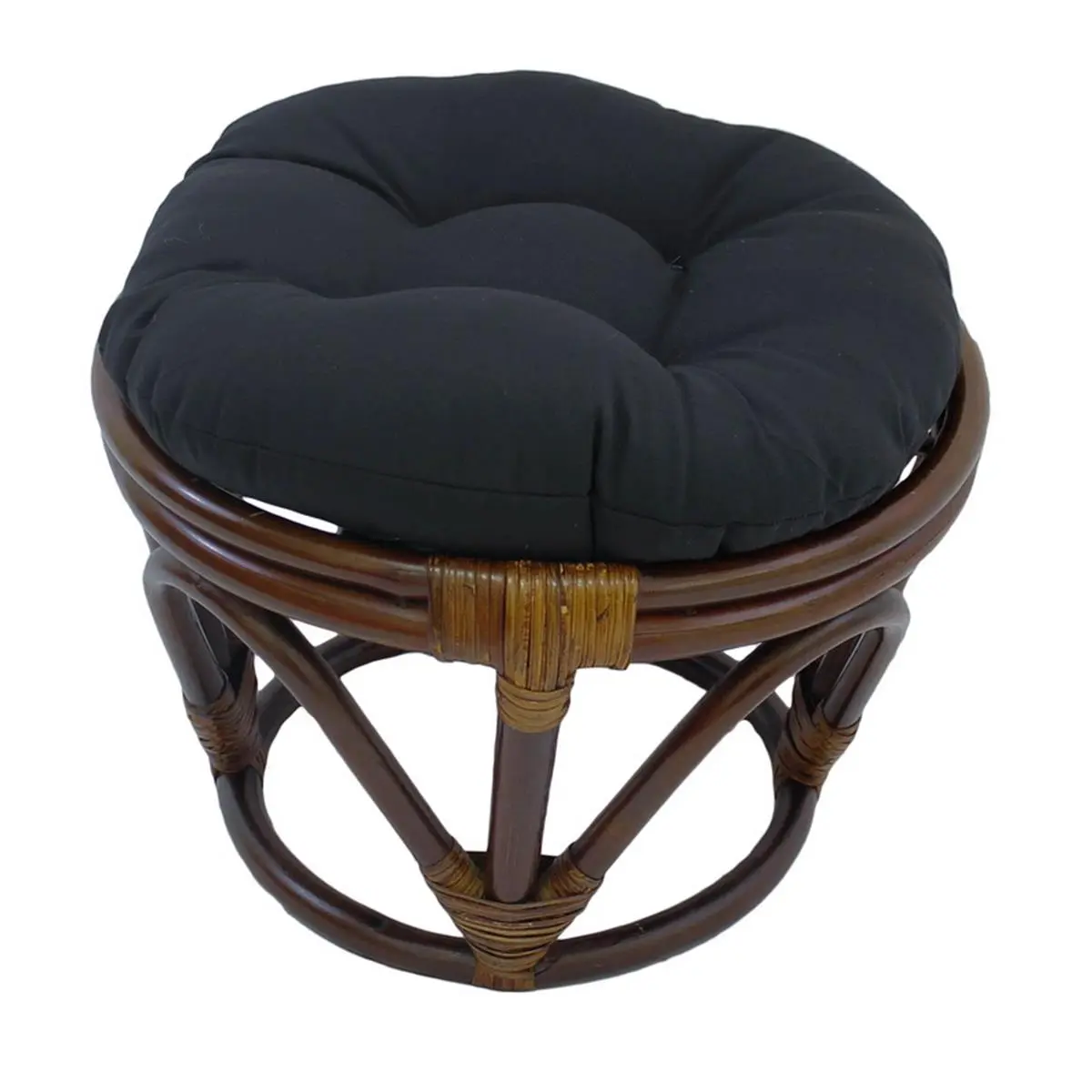 212 MAIN Rattan Footstool with Thick Tufted Twill Cushion - Sturdy Construction, Black Stylish Commercial/Office Furniture for Sun Room, Enclosed Porch, Stylish Furniture