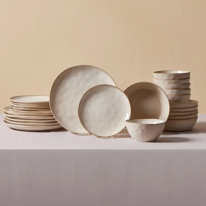 Karaca Aria 24-Piece Reactive Glaze Stoneware Dinnerware Set for 6, Beige, Dishwasher Safe Plates and Bowls