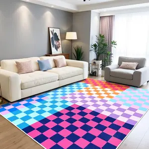 Checkerboard Geometric Rug for Living Room Bedroom, Soft Washable Non-Slip Rug, Low Pile Stain Resistant Rug for Kids Room Entry Kitchen Dormitory, Black/White, Beige/White, Pink/White, Navy/White, 2x3, 3x5, 4x6, 5x7, 6x9 Feet
