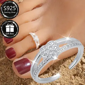 1pc S925 Sterling Silver Love Heart Foot Ring, Women'S Open Adjustable Beach Foot Ring, Summer Holiday Party Accessories, Suitable for Summer Wear And Vacation（gift）
