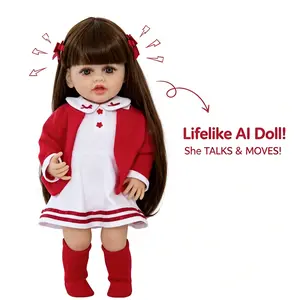 Realistic Baby Reborn Conversational Doll-22 inch Full Body Silicone Lifelike Soft Girl Doll Alice,  Movable head and mouth, 2 Golden Braids, with 1 Set Cute Dress Up - Kids’ Birthday,Boy & Girls Christmas Gift, Home & Bedtime Companion
