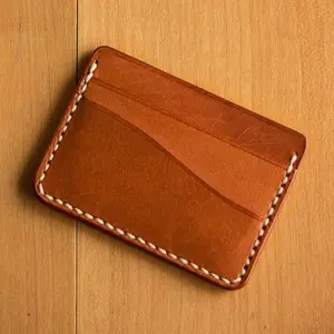 Handmade Vintage Vegetable Tanned Leather Men's Short Card Holder Genuine Top Grain Leather Ultra Slim Mini Wallet 0607