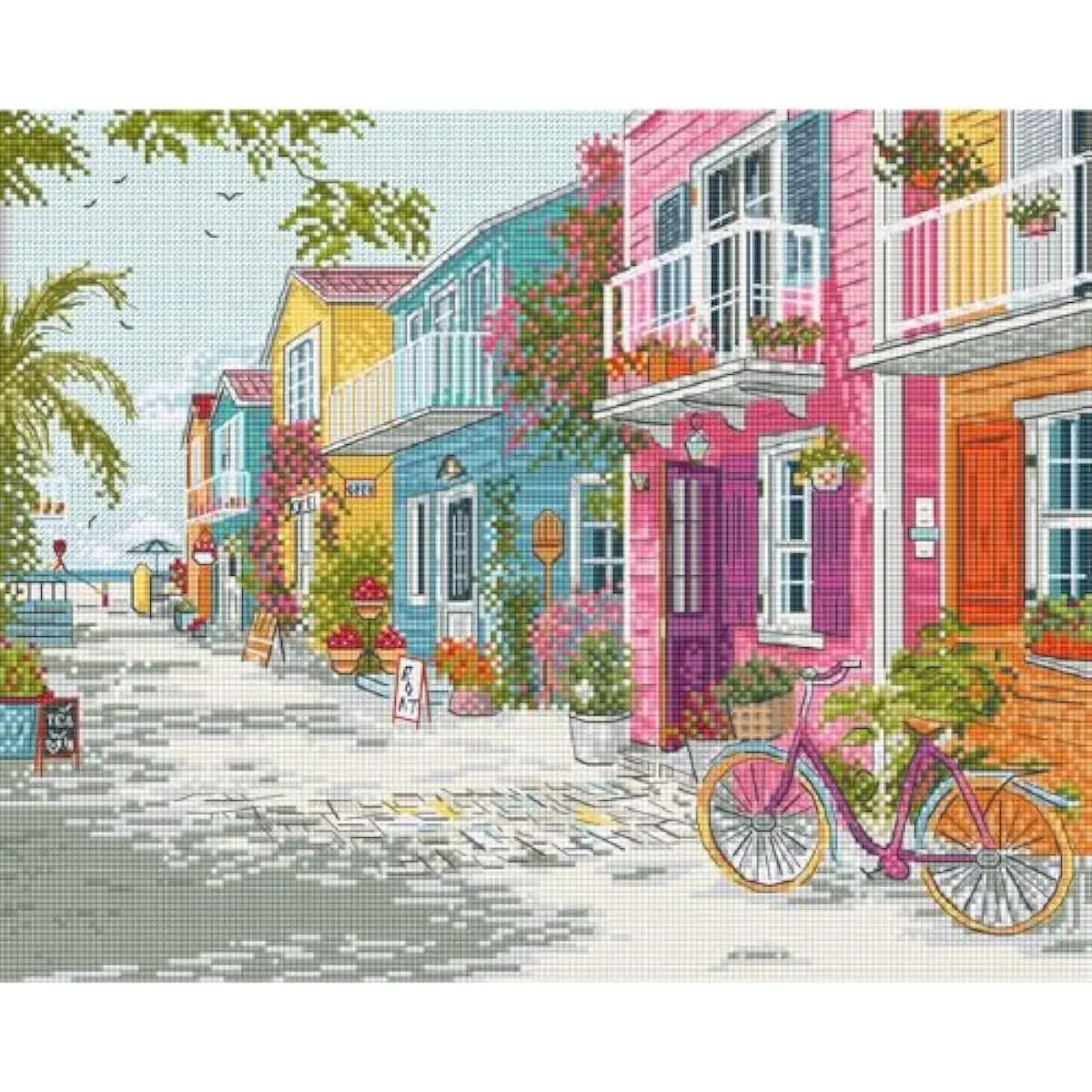 Letistitch L9963 Counted Cross Stitch Kit - Nature Coastal Seaside Design, 29x23 cm Size with Printed Chart, Cotton Aida Cloth, Presorted Threads, Step-by-Step Instructions