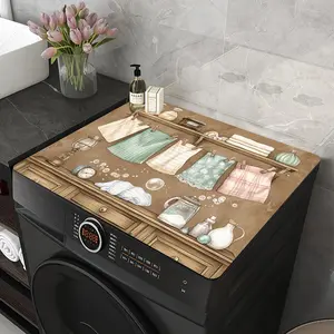 1pc Vintage Laundry Room Decor - Non-Slip, Dustproof Design Washing Machine & Dryer Top Cover with Retro Laundry Design - Polyester Protector for Washer/Dryer - Laundry Room Decoration - Compatible with Front-Load Washers & Dryers