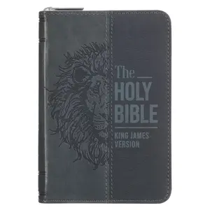 Gray Lion Faux Leather King James Version Pocket Bible with Zipper Closure