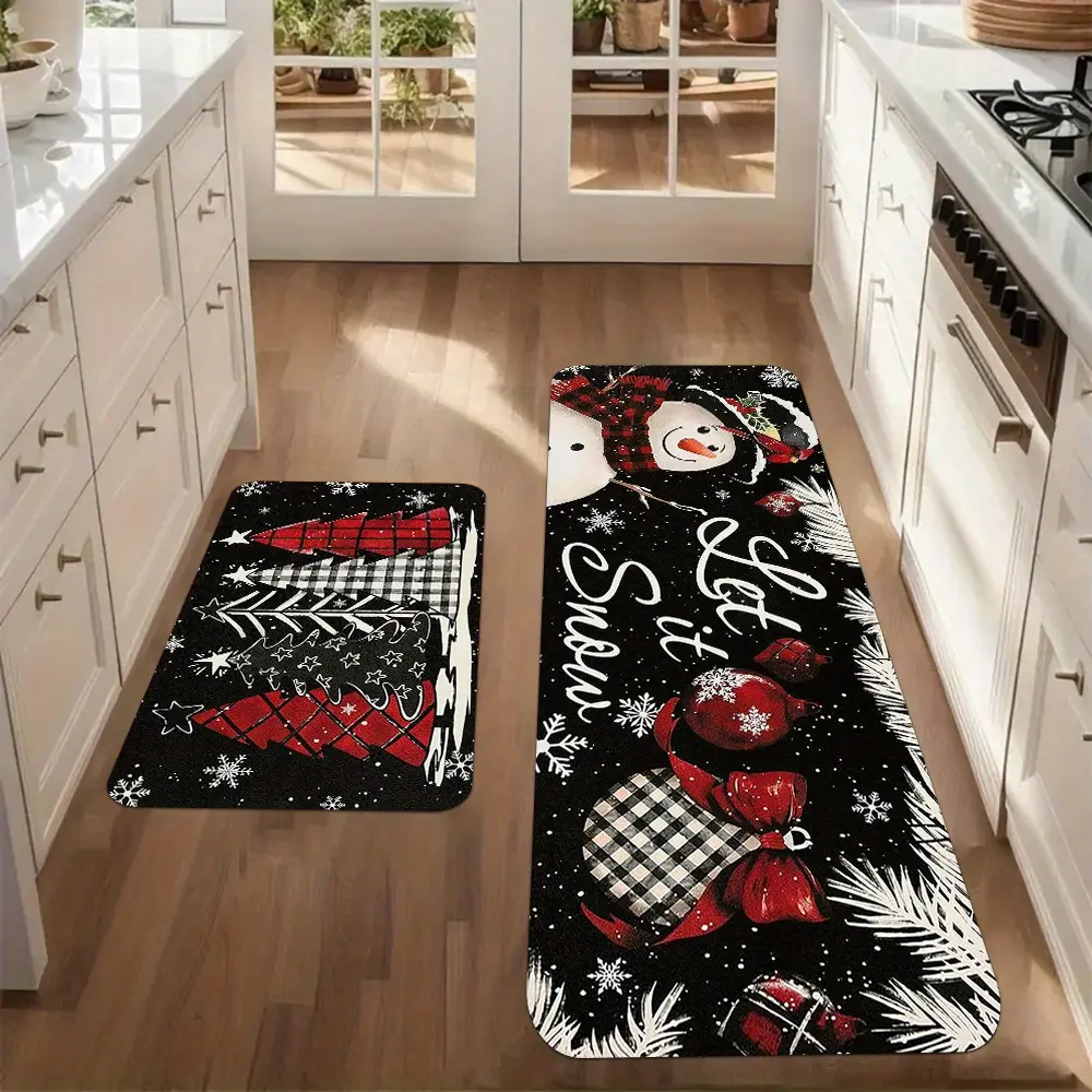 2pcs/3pcs Christmas Kitchen Mat Set - Santa and Snowman Gnome Holiday Pattern, Flannel Mat for Sink, Bedroom, Living Room, Dining Area