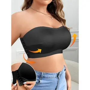 【Plus Size】 Solid Wireless Strapless Bra, Buckle Back Push Up Bra, Women's Lingerie for Daily Wear
