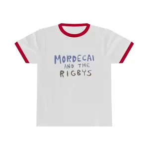 Mordecai and the Rigbys Ringer T-Shirt - Discount on All Shirt Items - White with Red Contrast Sleeves