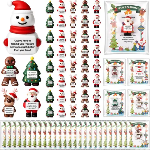 Gejoy Christmas Mini Figure Set Positive Gifts Tiny Snowman Statue Motivational Desktop Decor 3D Ornament Spread Love Emotional Support Employee Appreciation for Office Workers Colleagues Friends Students Birthday Party Favors Perfect for Christmas Gifts