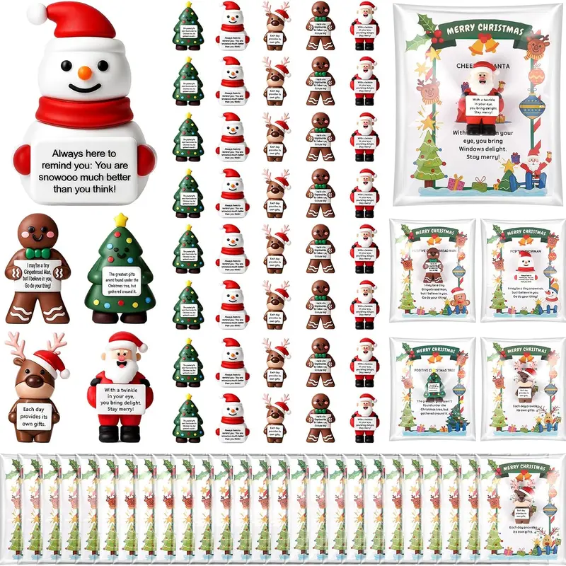 Gejoy Christmas Mini Figure Set Positive Gifts Tiny Snowman Statue Motivational Desktop Decor 3D Ornament Spread Love Emotional Support Employee Appreciation for Office Workers Colleagues Friends Students Birthday Party Favors Perfect for Christmas Gifts