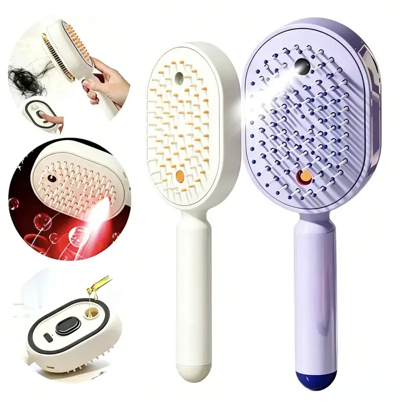 3-in -1 Electric Spray Air Cushion Massage Comb with Self-Cleaning-Nano Fine Mist Spray,Self-Cleaning Anti-Tangle,Anti-Static Volumizing Aromatherapy Comb,Essential Oil Mist Hair Care Comb