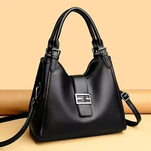 Real leather texture soft leather mother bag, women's water bucket, new single shoulder diagonal cross bag, 2025 new high-value light luxury commuting bag