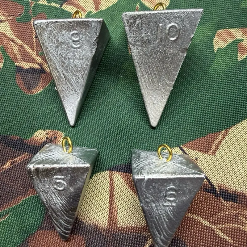 5 Pack 10, 8, 6, & 5 Ounce Lead Pyramid Sinkers with Brass Eye Hand Poured Fishing Gear