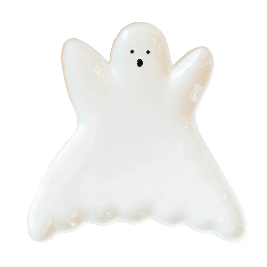 Spooky Halloween Ceramic Ghost Service Plate - Cute-But-Creepy Kitchenware for Table Service, Gathering, Party, 11x10x1 in, Handwash Only