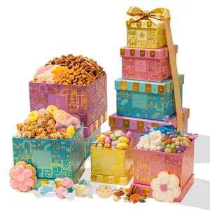 Summer Gift Tower, Gourmet Candy & Snack Box Assortment with Popcorn, Cookies, Taffy, Nuts, Caramels & Sweet Treats - Bonnie & Pop
