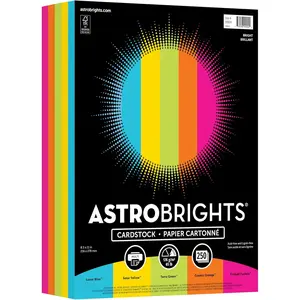Color Cardstock "Bright" Assortment 65 lb Cover Weight 8.5 x 11 Assorted 250/Pack