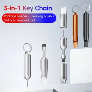 3 in 1 Multi-Functional Key Chain Package Opener Cleaning Brush SIM Card Removal Tool for iPhone Airpods