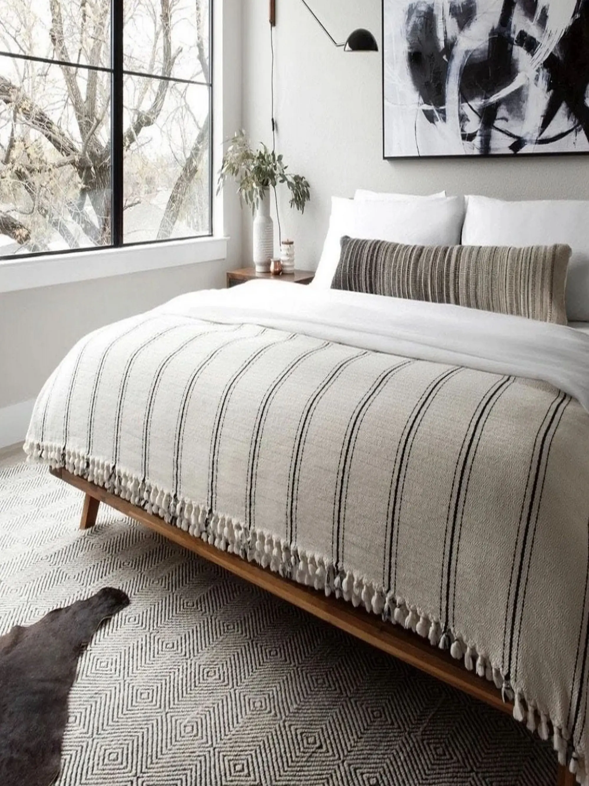 OUTLET | 100% Turkish Cotton Fall Home Decor Throw & Bed Blanket | Queen King Size Bed Throw Black Stripes with Tassels