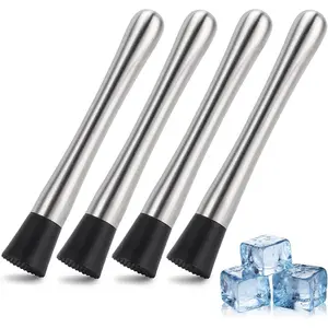 4 Pack Muddlers for Cocktail 304 Stainless Steel Fruit Crusher 8.3" Long Ice Crusher for Bar Party and Home