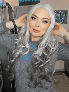 IMstyle Morgana glue less pre cut 13*4 free parting lace front wigs salt and pepper color wav&layer  style 28 inches GX106-2407-W