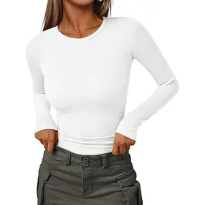 Womens Ribbed Shirts Crewneck Fitted Tops Casual Underscrubs Layer Slim Basic T-Shirts