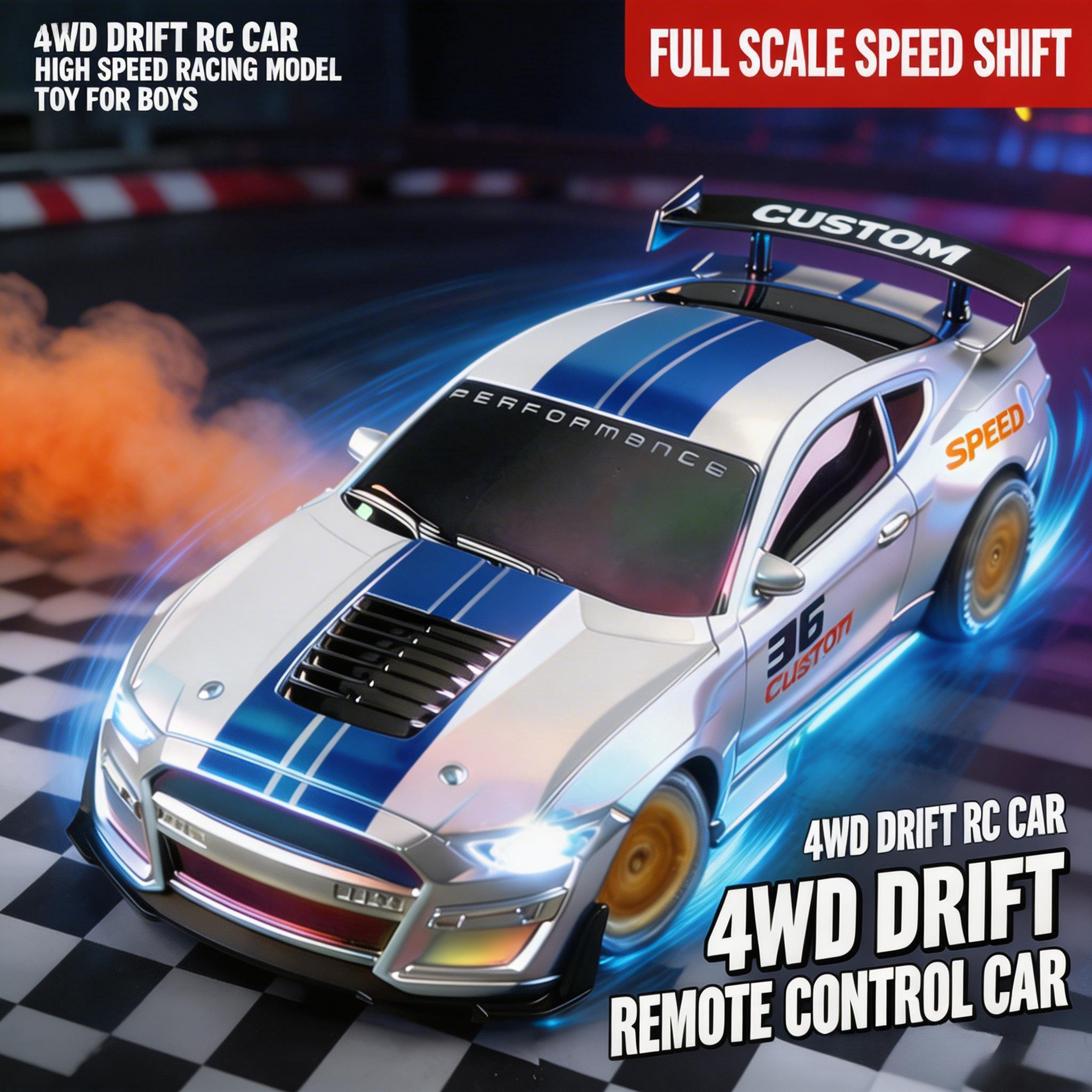 RC 1:24 24G 4WD High Speed Drift Remote Control Car for Boys Kids Adults Racing Toys for Outdoor Play Indoor Fun Competition Collection Birthday Gift