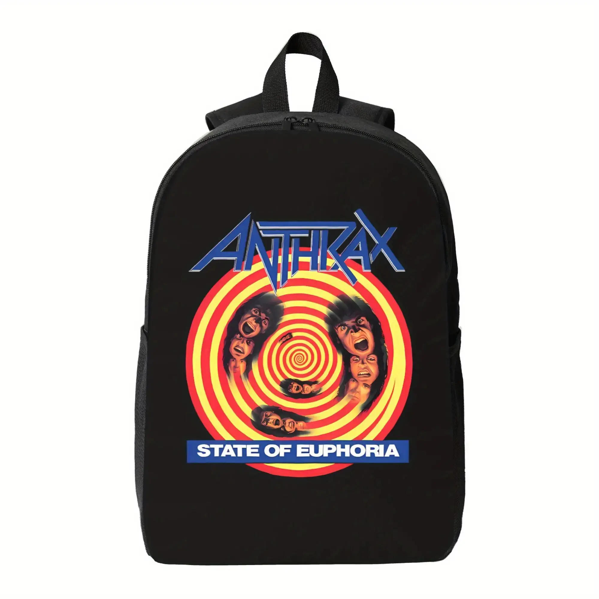 Anthrax State of Euphoria Album Art Backpack - Heavy-Duty School Bag with Zipper Closure, Bold Graphic Prints (Black/Orange/Blue) - for Students, Rock Fans, Everyday Use - Durable Bookbag Backpack, Student Essentials, Edgy Design, Sturdy Construction, Mus