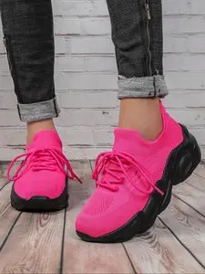 Women's Fashionable Lace Up Low Top Sneakers, Casual Comfortable Breathable Sporty Running Shoes, All-match Round Toe Chunky Sneakers for Daily Wear