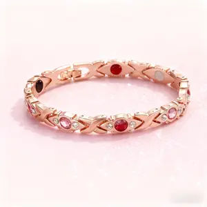 Energy magnet bracelet, eco-friendly alloy with diamonds, adjustable ladies' wristband