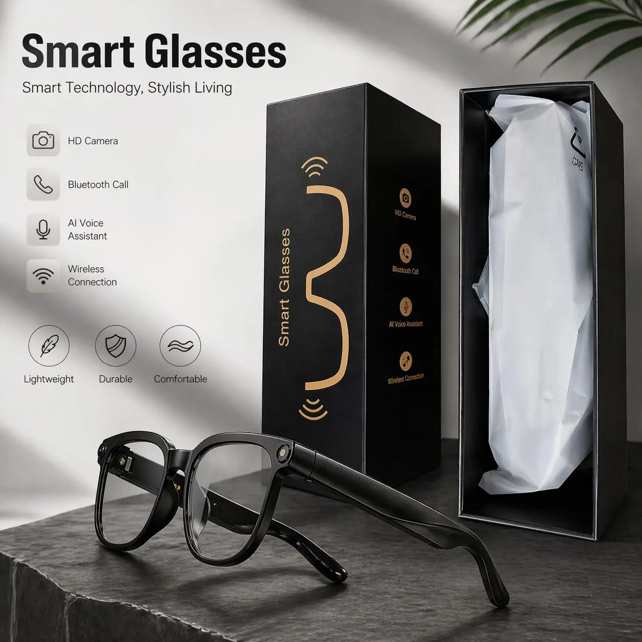 AI Smart Glasses with  8MP HD Camera photochromic lenses,4k Photos, 1080P Video Recording , Real Time Translation, Voice Assistant,  for Travel, Meetings & Vlogging, Bluetooth Eyewear with Voice Assistant and Photochromic Lenses