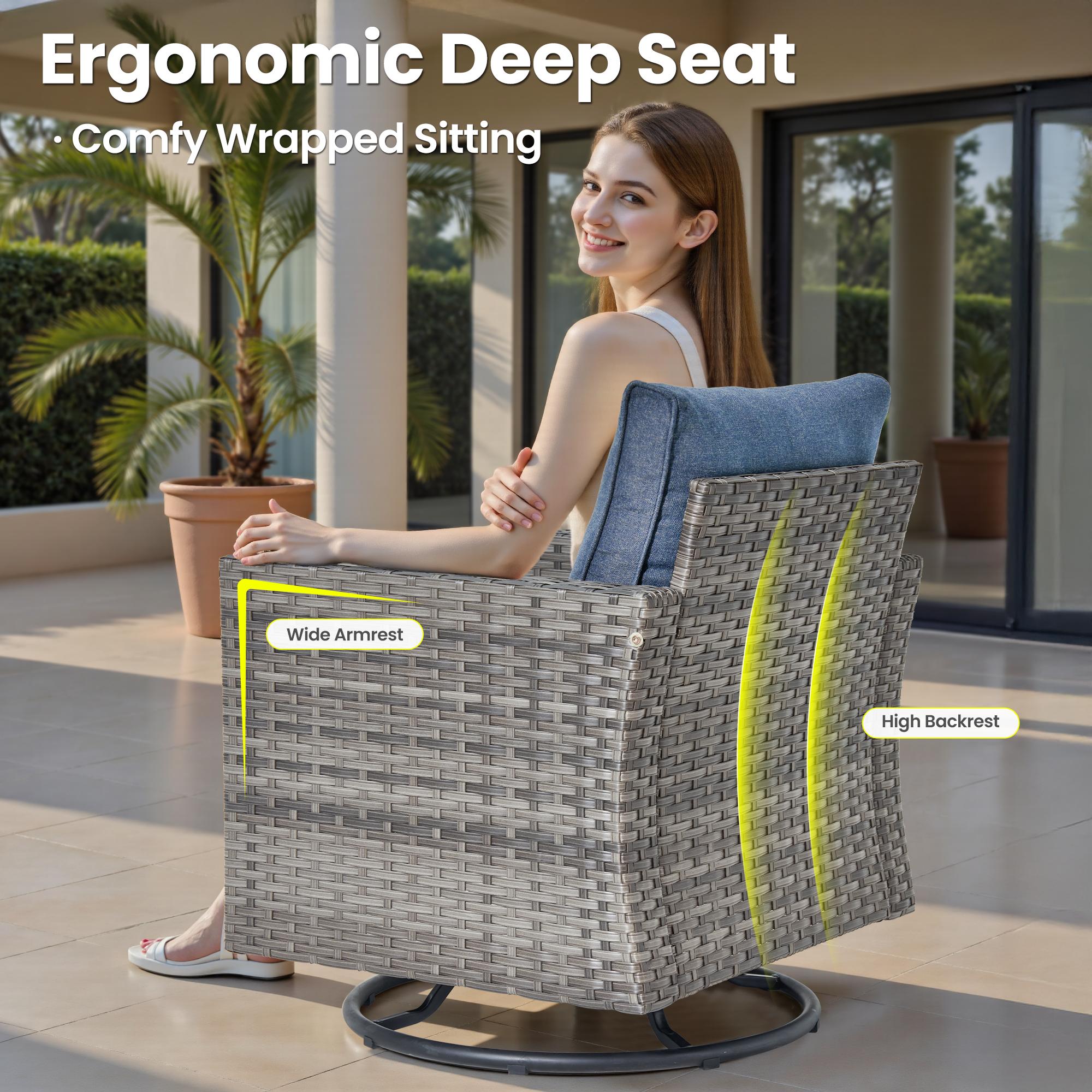 Ovios Patio Furniture Set 7-Piece Outdoor Wicker Rattan Sectional Sofa with Cushions, 42'' Propane Fire Pit Table & Rocking Swivel Chairs, All-Weather Conversation Set for Backyard Garden Deck Patio