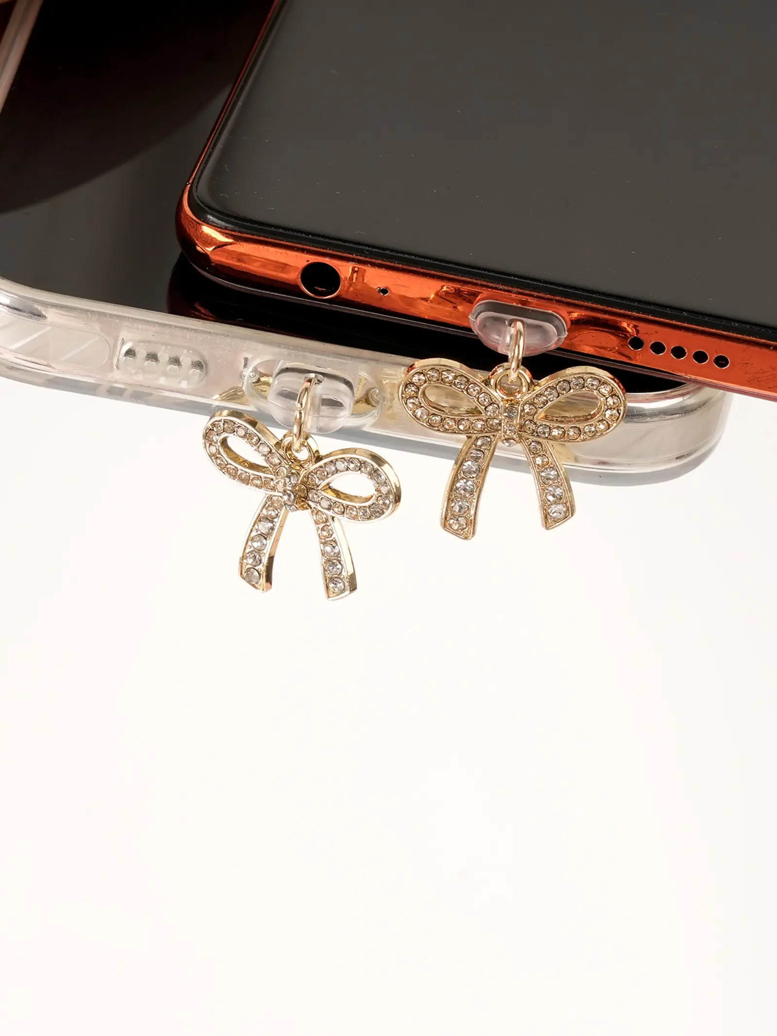 Rhinestone Bow Phone Charging Port Dust Plug, Cell Phone Charms, Compatible with iPhone & Type-C, Device Protection Cover, All Seasons Accessories