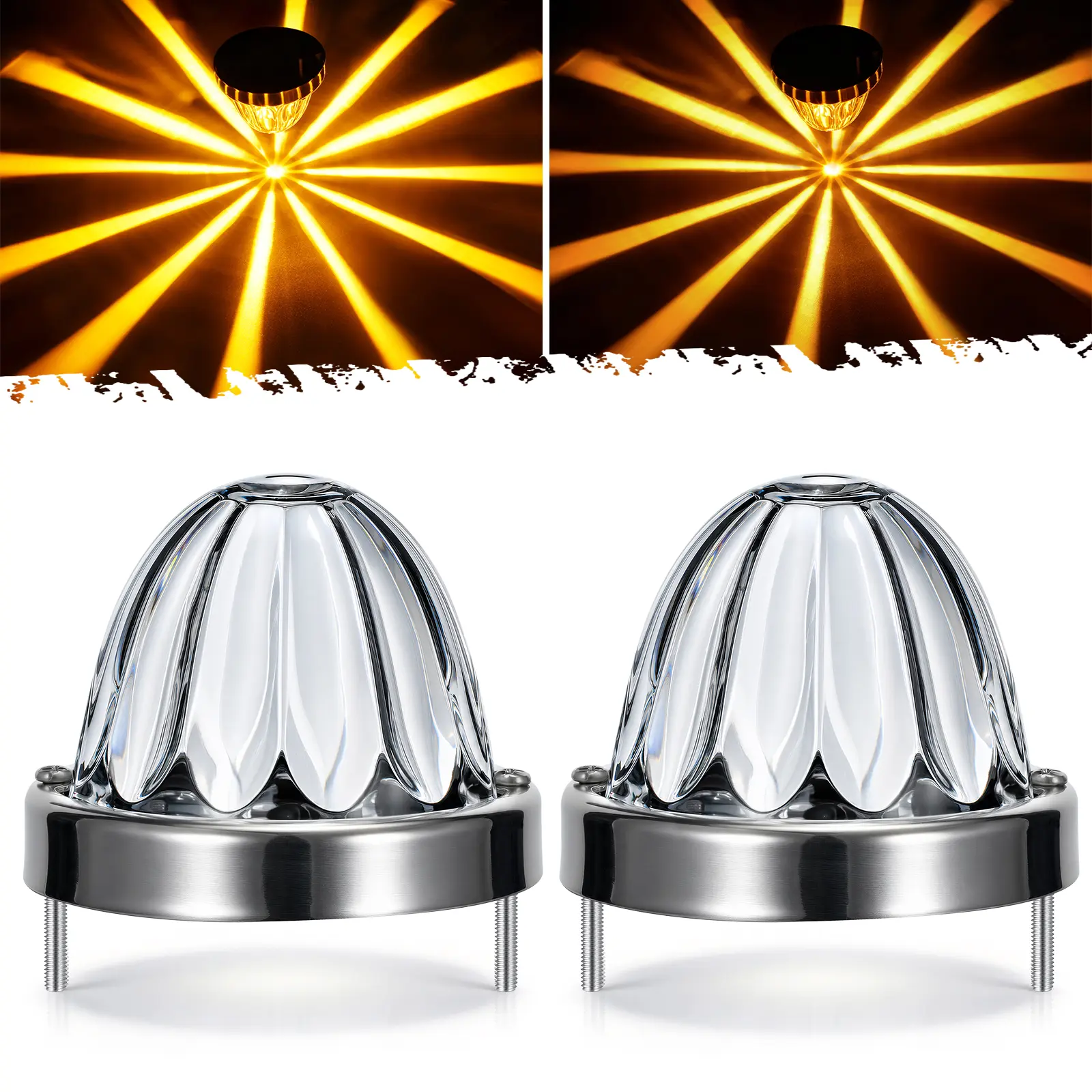 Partsam 2Pcs 2.5 inch Glass Lens Watermelon Lights Amber LED Turn Signal Marker Light for 12V Vehicles, Semi Trucks, Trucks, Pickup, Off-road, Aluminum Alloy Base, IP65 Waterproof