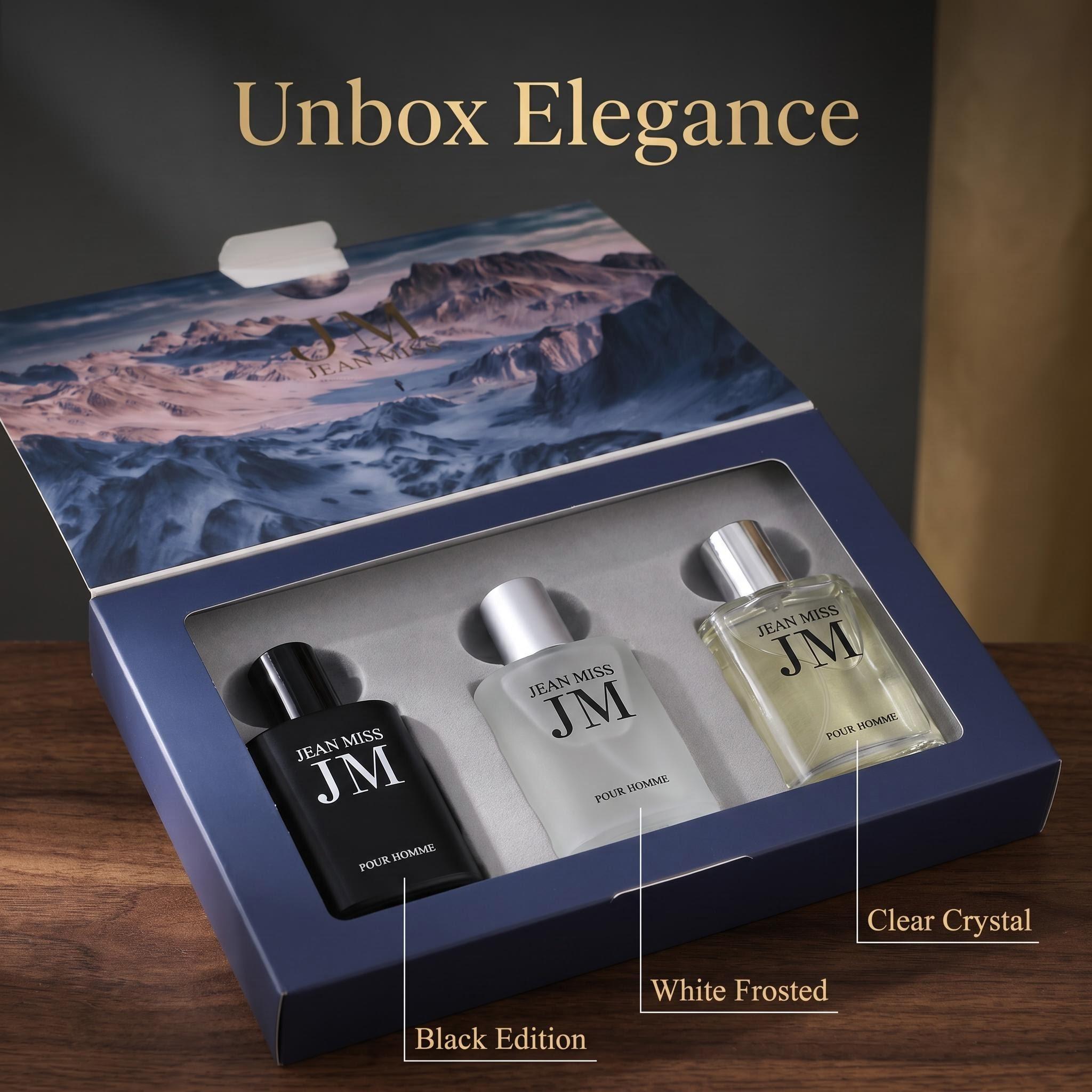 JEAN MISS 3x30ML, Men's 3 Counts Cologne Gift Set, Long Lasting Eau De Toilette Fragrance, Daily Use Scent for Men, Perfume Para Hombres, Vanilla Perfumes, Gift for Boyfriend & Father, Cologne Discovery Set, Summer Travel Perfume Set, curations
